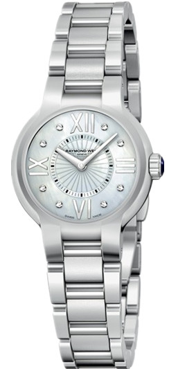 Raymond Weil Watches : 5927-ST-00995 Quartz Noemia 27 Mm Mother Of Pearl Dial And Roman Numeral Hour Indices With 8 Diamond Stainless Steel Case And Stainless Steel Bracelet Women Watch