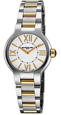 Raymond Weil Watches : 5932-STP-00307 Quartz Noemia 32 Mm White Dial Stainless Steel Case With Yellow PVD Gold Coating and Stainless Steel Bracelet Women Watch
