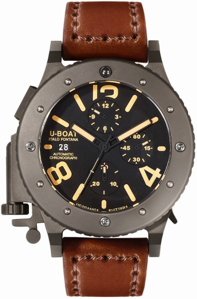 U-Boat Watches : 6472 Automatic Chronograph Date Titanium Case Brown Leather Men Watch
