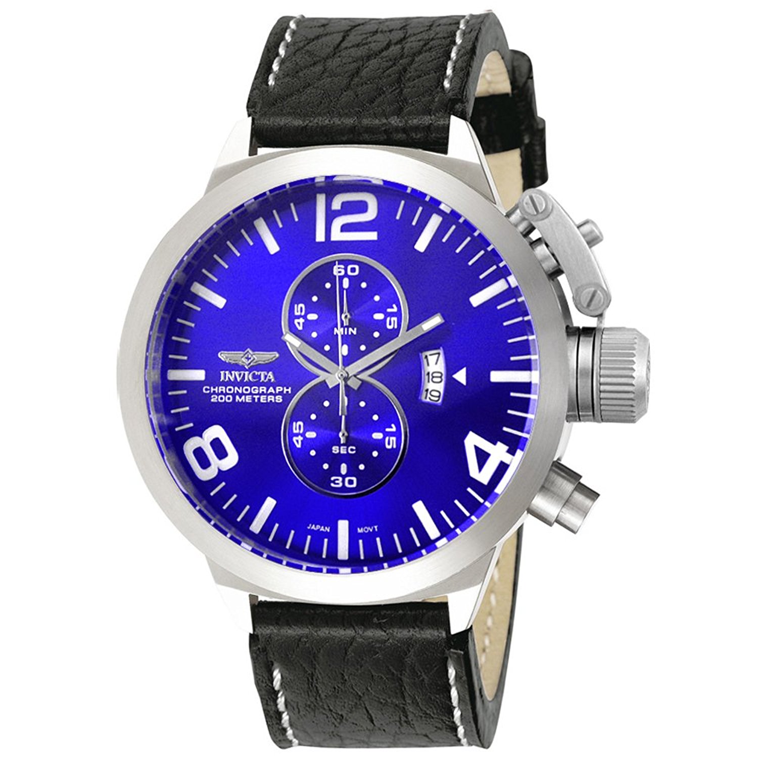 Invicta Watches : 6603 Blue Dial Chronograph Date Black Leather Men Watch