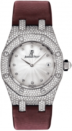 Audemars Piguet Watches : 67605BC.ZZ.D070SU.01 Quartz 18kt White Gold Mother Of Pearl Dial Brown Satin Band Women Watch