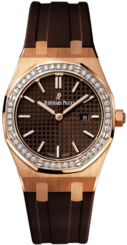 Audemars Piguet Watches : 67651OR.ZZ.D080CA.01 Quartz 18kt Rose Gold Brown Dial Brown Rubber Band Women Watch