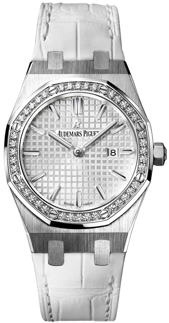 Audemars Piguet Watches : 67651ST.ZZ.D011CR.01 Quartz Stainless Steel Silver Dial White Crocodile Leather Band Women Watch