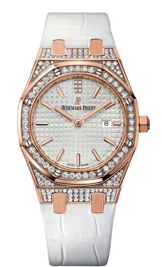 Fake AAA Audemars Piguet Watches : 67652OR.ZZ.D011CR.01 Quartz Analog Date 18ct Rose Gold and Diamond Case White Leather Women Watch Watch
