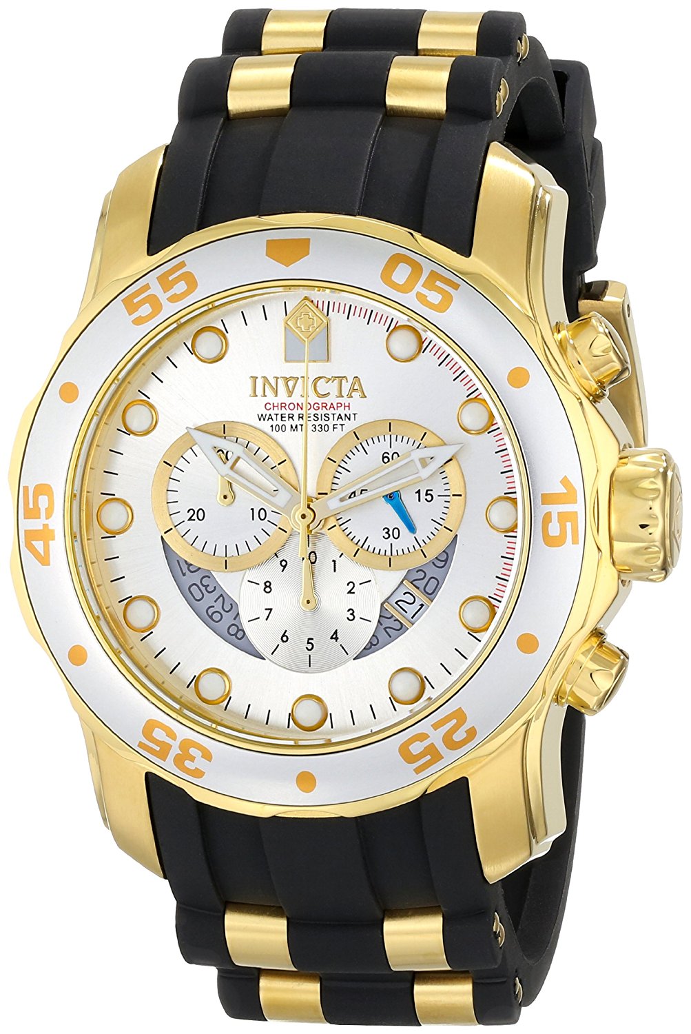 Invicta Watches : 6985 Silver Dial Chronograph Date Black Silicone Men Watch