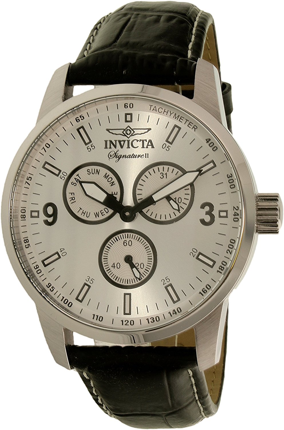Invicta Watches : 7021 Quartz Analog Day Date Black Leather Men Watch