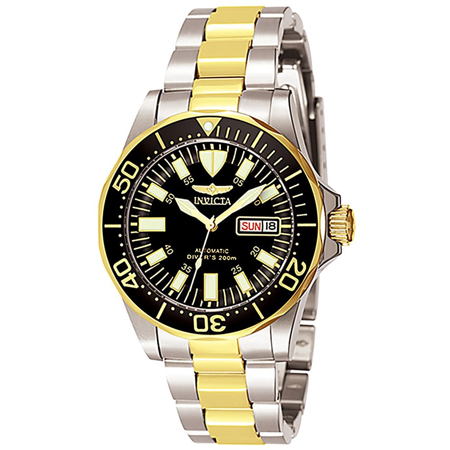 Invicta Watches : 7045 Black Dial 23k-yellow-gold-plated-stainless-steel Band Men Watch
