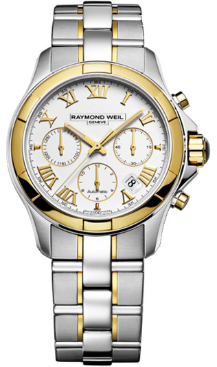 Raymond Weil Watches : 7260-SG-00308 Automatic Chronograph White Dial Stainless Steel Case With 18ct Yellow Gold And Stainless Steel Bracelet Men Watch