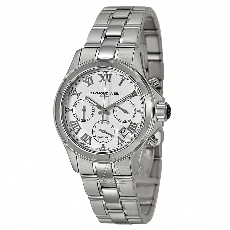 Raymond Weil Watches : 7260-ST-00308 Automatic Chronograph White Dial Stainless Steel Case With Silver Stainless Steel Bracelet Men Watch