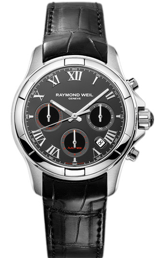 Raymond Weil Watches : 7260-STC-00208 Automatic Chronograph Black Dial Stainless Steel Case With Black Alligator Leather Strap Men Watch