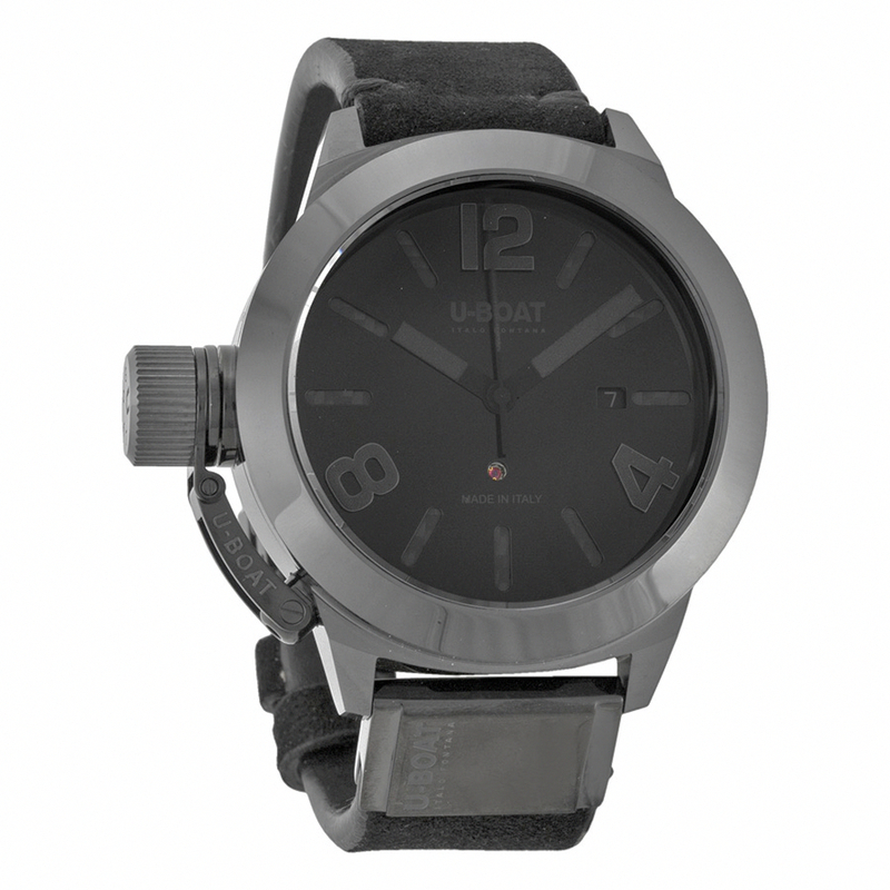 U-Boat Watches : 7337 Automatic Date Ceramic Case Black Leather Men Watch