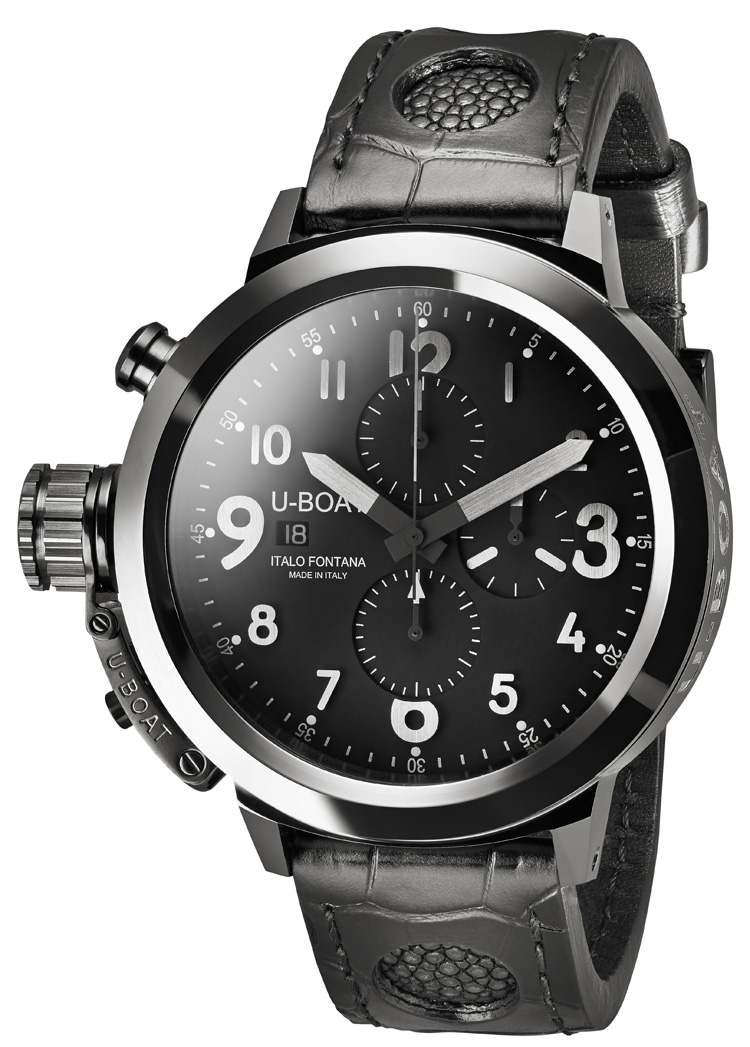 U-Boat Watches : 7387_u_boat Automatic Chronograph Date Black Ceramic Case Black Alligator Leather Men Watch