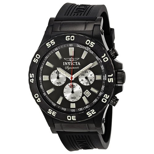 Invicta Watches : 7446 Black Dial Fixed Black Ion-plated Band Men Watch