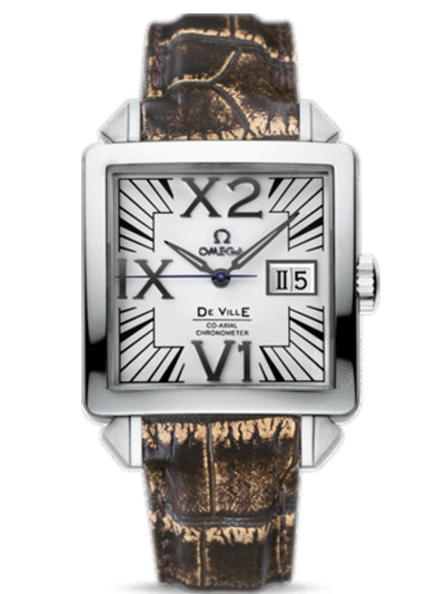 Omega Watches : 7711.30.39 35mm Automatic X2 Big Date White Dial White Gold Case With Brown Leather Strap Men Watch