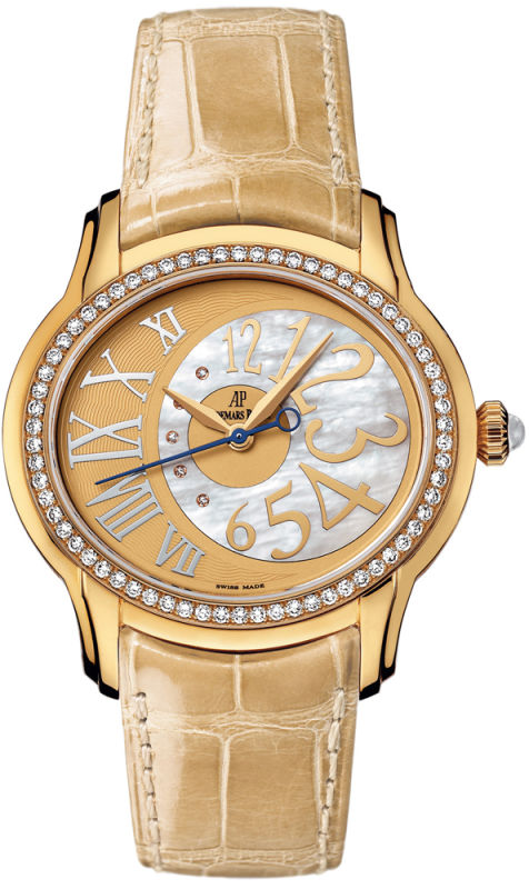 Audemars Piguet Watches : 77301BA.ZZ.D097CR.01 Automatic 18kt Yellow Gold Mother Of Pearl Dial Beige Crocodile Leather Band Women Watch