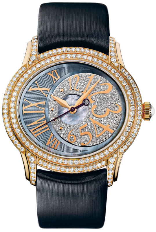 Audemars Piguet Watches : 77303OR.ZZ.D009SU.01 Automatic 18kt Rose Gold With Diamonds Black Mother Of Pearl Dial Grey Satin Band Women Watch