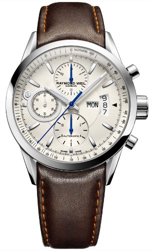 Raymond Weil Watches : 7730-STC-65021 Automatic Chronograph Silver Dial Stainless Steel With Brown Leather Strap Men Watch