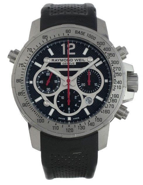 Raymond Weil Watches : 7800-STC-05207 Automatic Chronograph Black Dial Stainless Steel Case With Black Leather Strap Men Watch