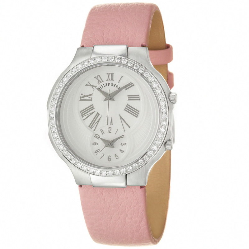 Philip Stein Watches : 7D-MW-CP Quartz White Dial Pink Leather Women Watch