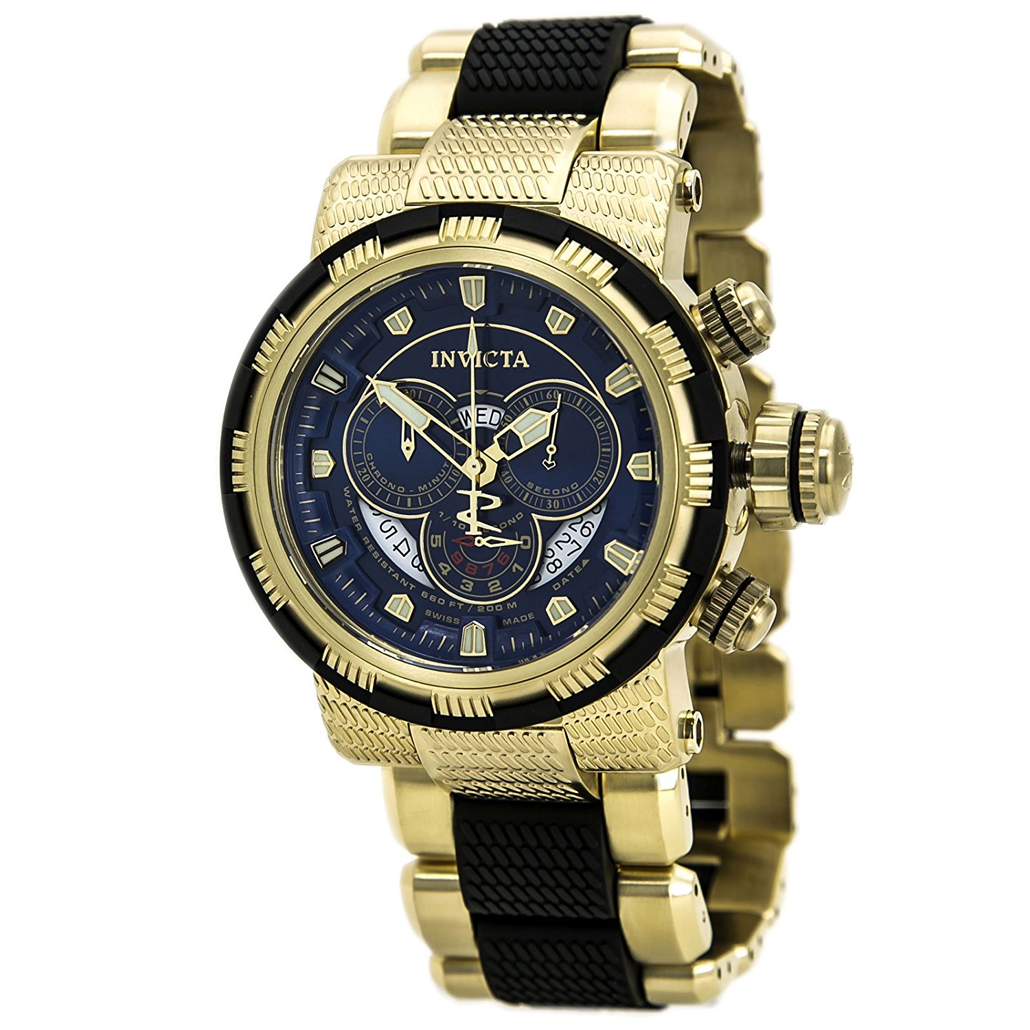 Invicta Watches : 80301 Blue Dial Fixed Gold-tone And Black Polyurethane Band Men Watch