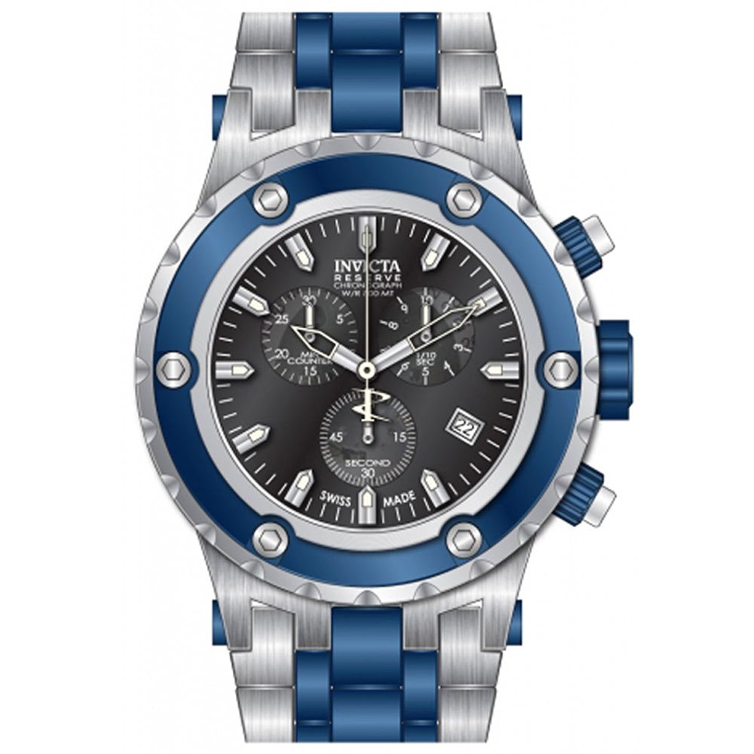 Invicta Watches : 80517 Gunmetal Dial Fixed Stainless Steel With Blueion-plared Top Rin Band Men Watch