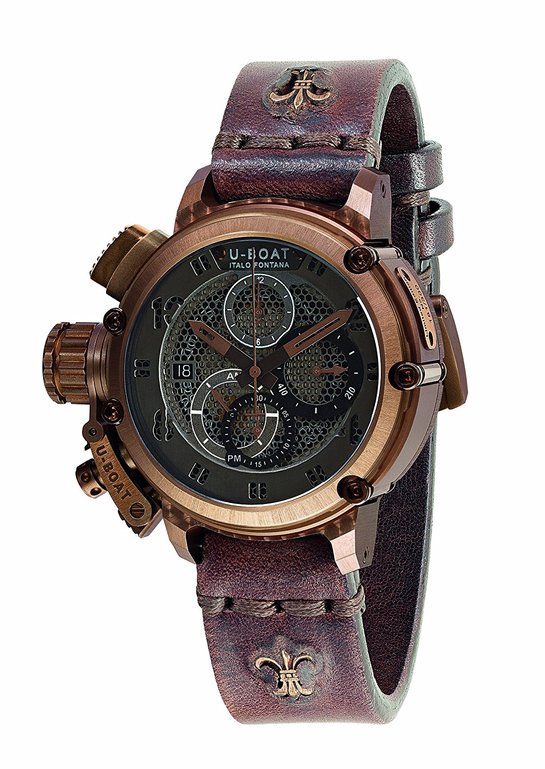 U-Boat Watches : 8096 Brown Dial Calfskin Band Men Watch