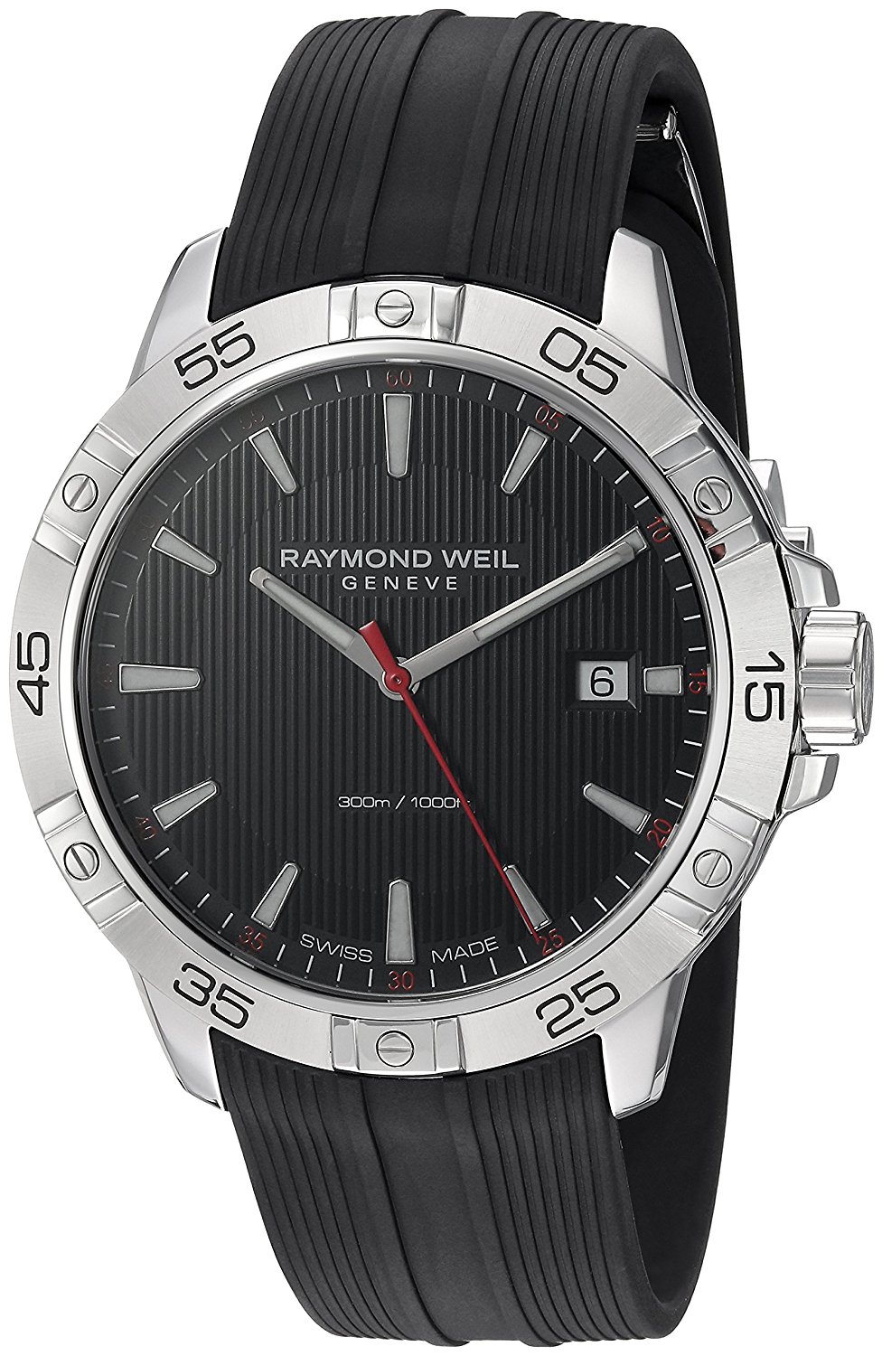 Raymond Weil Watches : 8160-SR2-20001 Quartz Analog Date Black Rubber Men Watch