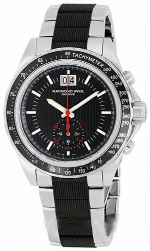 Raymond Weil Watches : 8620-STR-20001 Quartz Black Dial Stainless Steel Case And Tachymeter Functions With Black Rubber And Stainless Steel Bracelet Men Watch