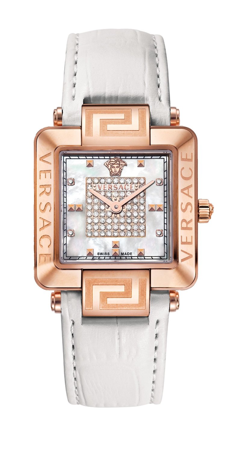 Versace Watches : 88Q80SD97F-S001 Quartz Analog Diamond Pave Dial White Leather Women Watch