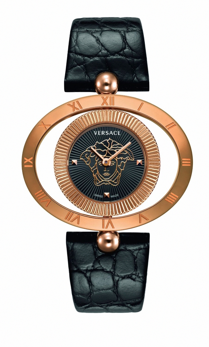 Versace Watches : 91Q80D008S009 Quartz Analog Black Dial Rose Gold Stainless Steel Bezel Leather Women Watch