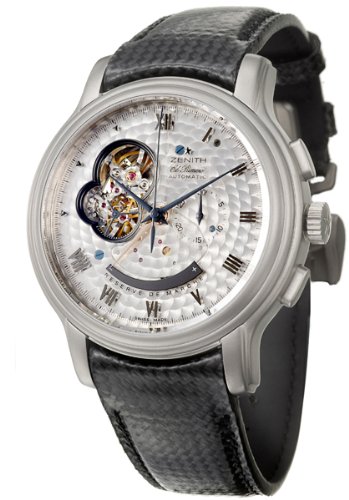 Zenith Watches : 95.1260.4021/77.C609 Automatic Tr90 Transparent With Silver Movement Plate And Applied Roman Numeral Chronograph, Power Reserve Indicator And Partial Skeleton View Of Movement Escapement Dial Black Carbon Fiber Band Men Watch