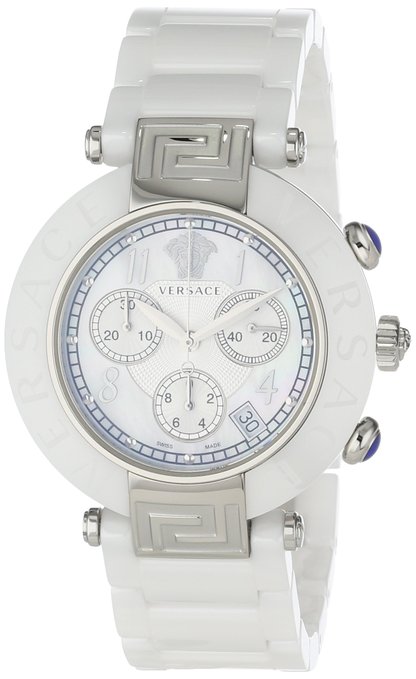 Versace Watches : 95CCS1D497SC01 Quartz Chronograph Date Mother of Pearl Dial White Ceramic Women Watch