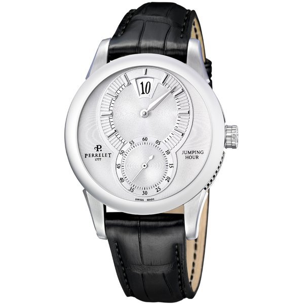 Perrelet Watches : A1037-6 Automatic Silver Dial Date Black Leather Men Watch