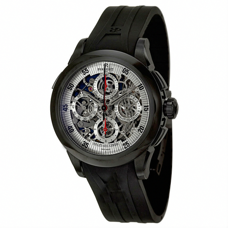 Perrelet Watches : A1045-3A Automatic Chronograph Skeletonized Date Black Rubber Men Watch