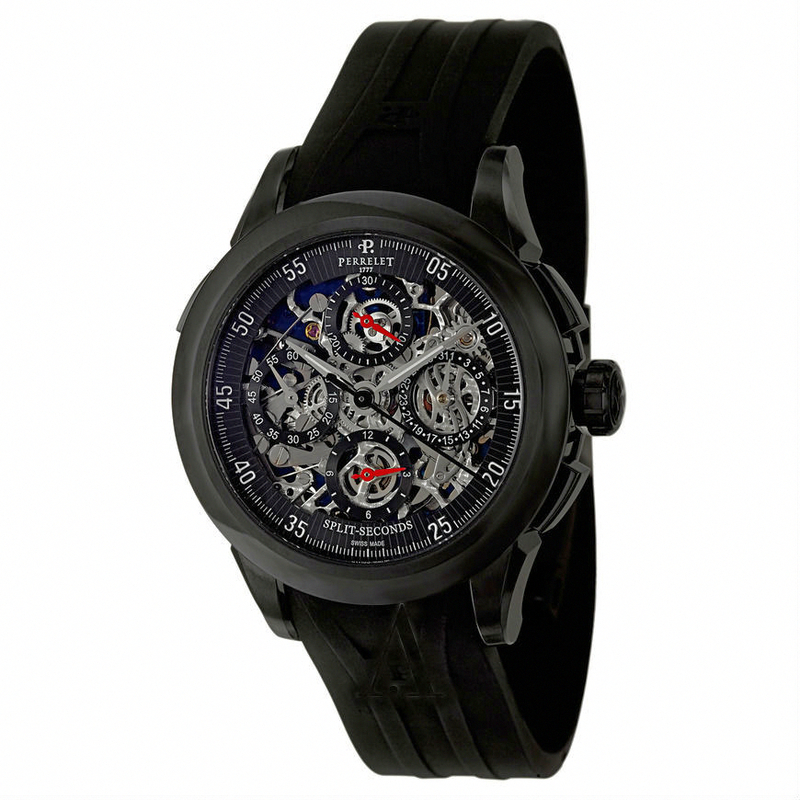 Perrelet Watches : A1045-4A Automatic Chronograph Skeletonized Date Black Rubber Men Watch