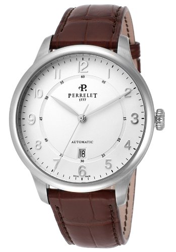 Perrelet Watches : A1049-4 Automatic White Dial Date Brown Leather Men Watch