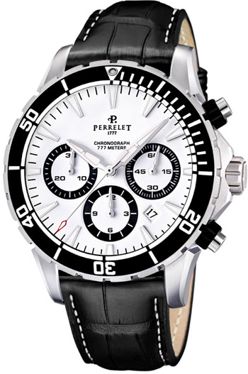 Perrelet Watches : A1054-1 Automatic Chronograph White Dial Date Leather Men Watch
