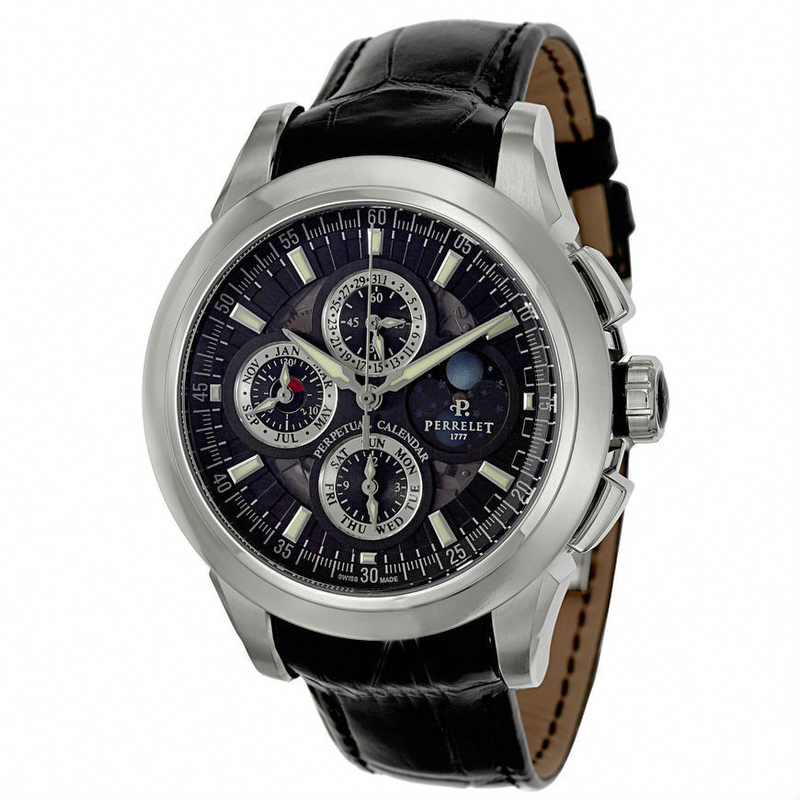 Perrelet Watches : A1058-1 Automatic Chronograph Perpetual Calender Black Dial Leather Men Watch