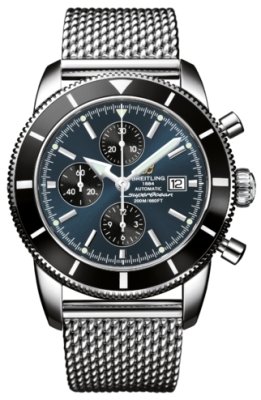 Breitling Watches : A1332024/C817-SS Automatic COSC Gun Blue Chronograph With Black Sub-dials And Date At 3 Dial Ocean Classic Steel Mesh Band Men Watch