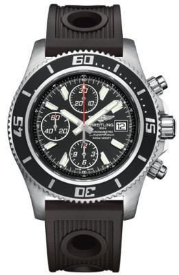 Breitling Watches : A1334102/BA84-PRRS Automatic Black Chronograph With Abyss White Accents, Luminescent Index Markers, Date At 3 Dial Black Ocean Racer Rubber Band Men Watch