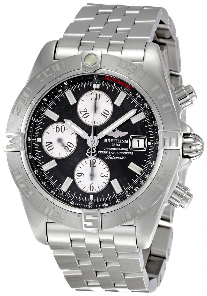Breitling Watches : A1336410/B719-SS Automatic Black Chronograph With Silver Sub-dials, Index Hour Markers And Date At 3 Dial Stainless Steel Band Men Watch