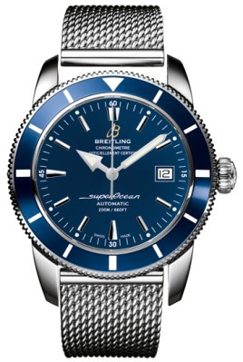 Breitling Watches : A1732116/C832-SS Automatic Blue With Index Markers And Date At 3 Dial Ocean Classic Steel Mesh Band Men Watch