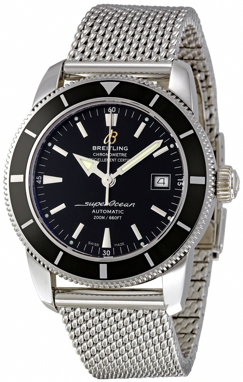 Breitling Watches : A1732124/BA61-SS Automatic Black With Index Markers And Date At 3 Dial Ocean Classic Steel Mesh Band Men Watch