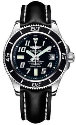 Breitling Watches : A1736402/BA28-LST Automatic Abyss Black With Luminescent Arabic Numerals And Markers, Date At 3 Dial Black Calfskin Leather Band Men Watch