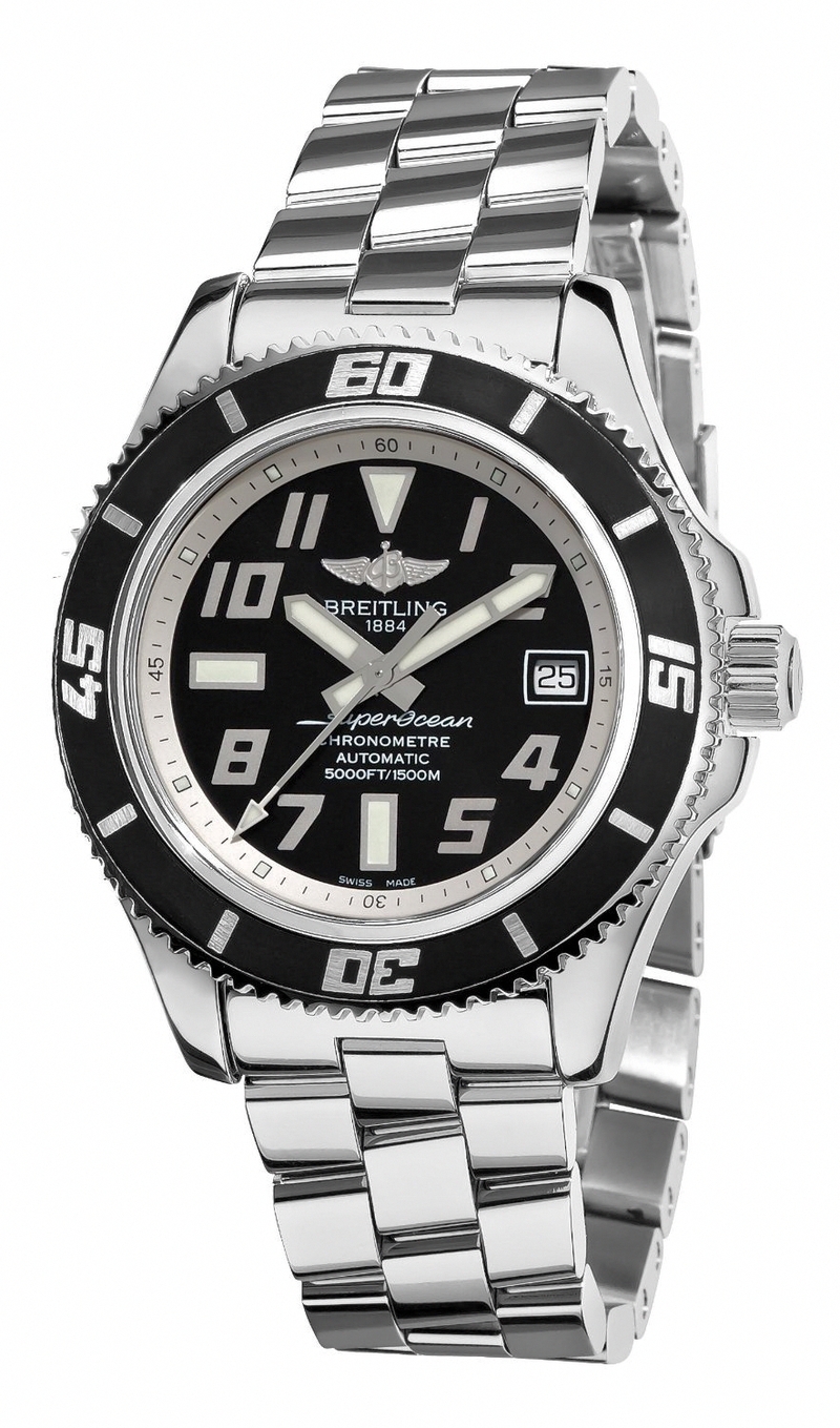 Breitling Watches : A1736402/BA29-SS Automatic Black With Abyss Silver Flange, Luminescent Arabic Numerals And Markers, Date At 3 Dial Stainless Steel Band Men Watch