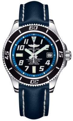 Breitling Watches : A1736402/BA30-LST Automatic Black With Abyss Blue Flange, Luminescent Arabic Numerals And Markers, Date At 3 Dial Blue Calfskin Leather Band Men Watch