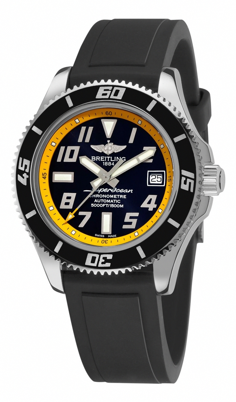 Breitling Watches : A1736402/BA32-RS Automatic Black With Abyss Yellow Flange, Luminescent Arabic Numerals And Markers, Date At 3 Dial Rubber Band Men Watch