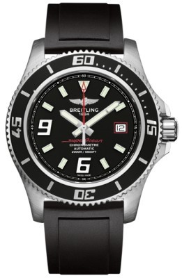 Breitling Watches : A1739102/BA76-RS Automatic Black With Abyss Red Accents, Luminescent Index And Arabic Markers, Date At 3 Dial Black Diver Pro Ii Rubber Band Men Watch