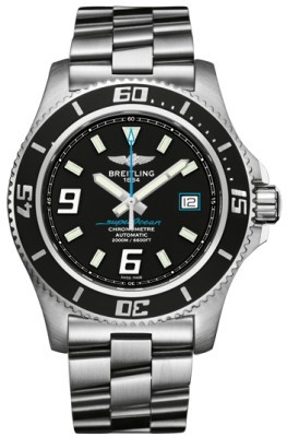 Breitling Watches : A1739102/BA79-SS Automatic Black With Abyss Blue Accents, Luminescent Index And Arabic Markers, Date At 3 Dial Stainless Steel Band Men Watch