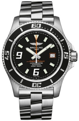 Breitling Watches : A1739102/BA80-SS Automatic Black With Abyss Orange Accents, Luminescent Index And Arabic Markers, Date At 3 Dial Stainless Steel Band Men Watch